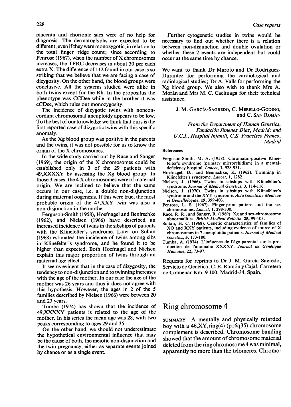 Ring Chromosome 4 49,XXXXY Patients Is Related to the Age of the Mother