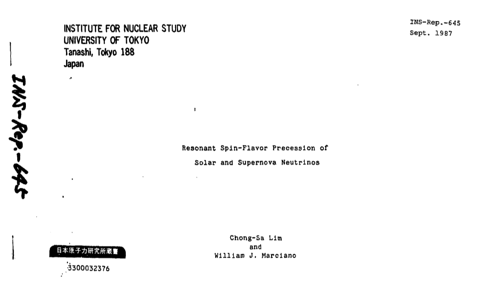 Institute for Nuclear Study University of Tokyo Tanashi, Tokyo 188, Japan And