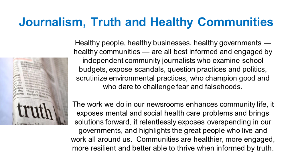 Journalism, Truth and Healthy Communities