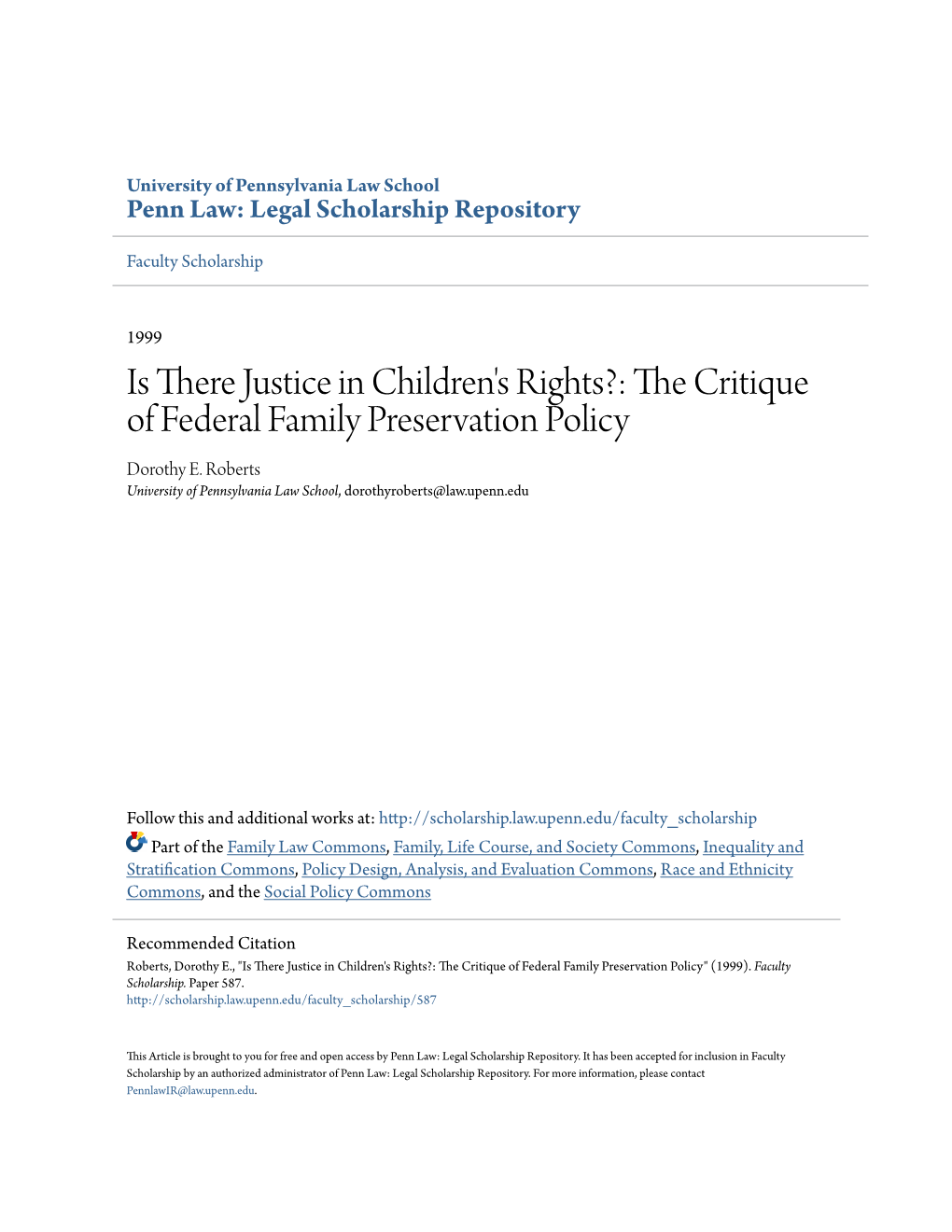 The Critique of Federal Family Preservation Policy