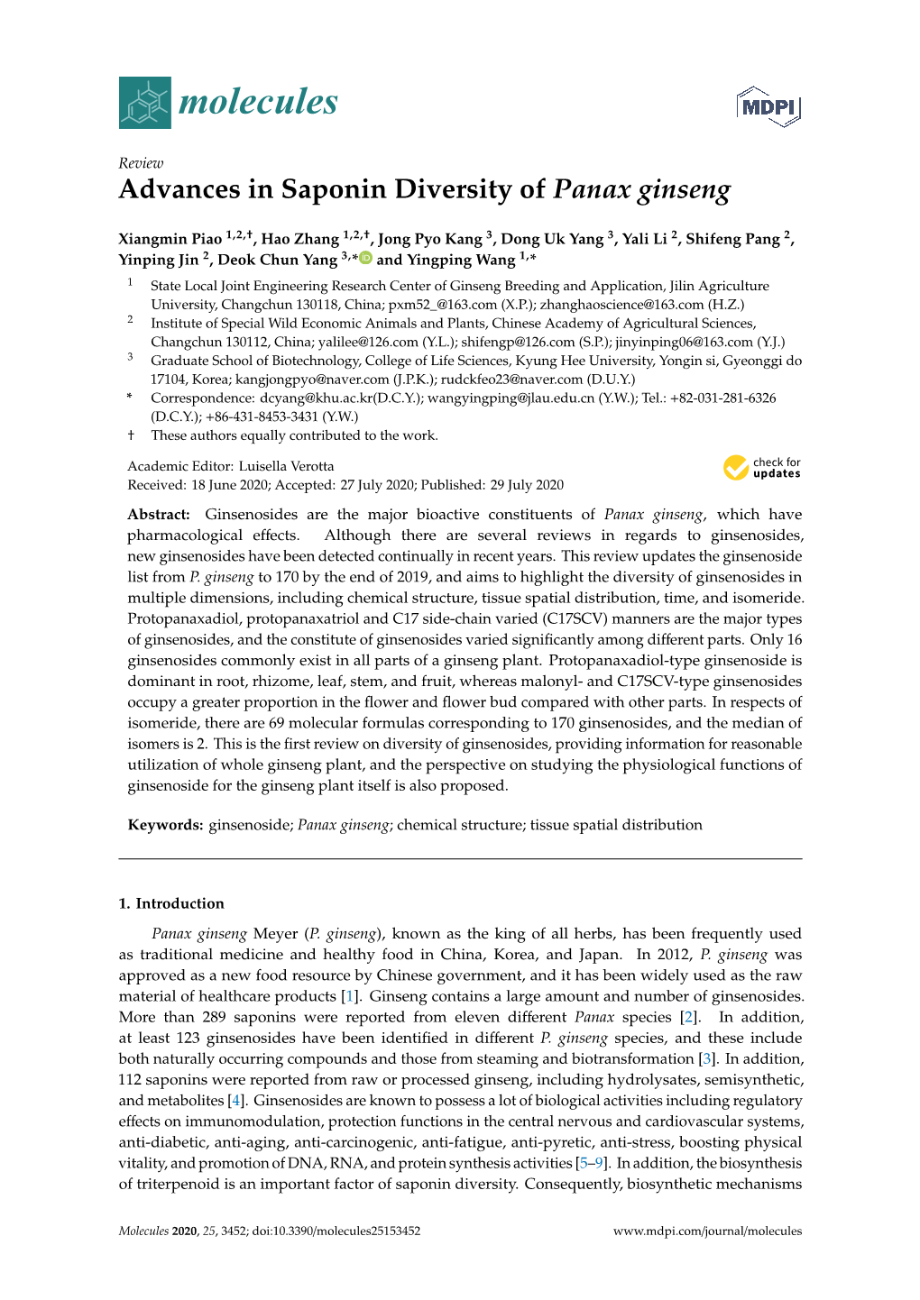 Advances in Saponin Diversity of Panax Ginseng