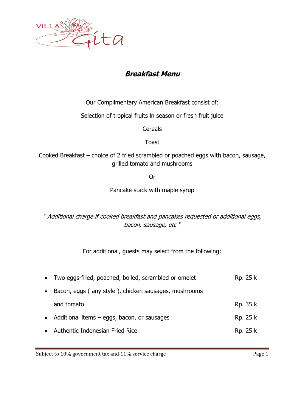 Breakfast Menu