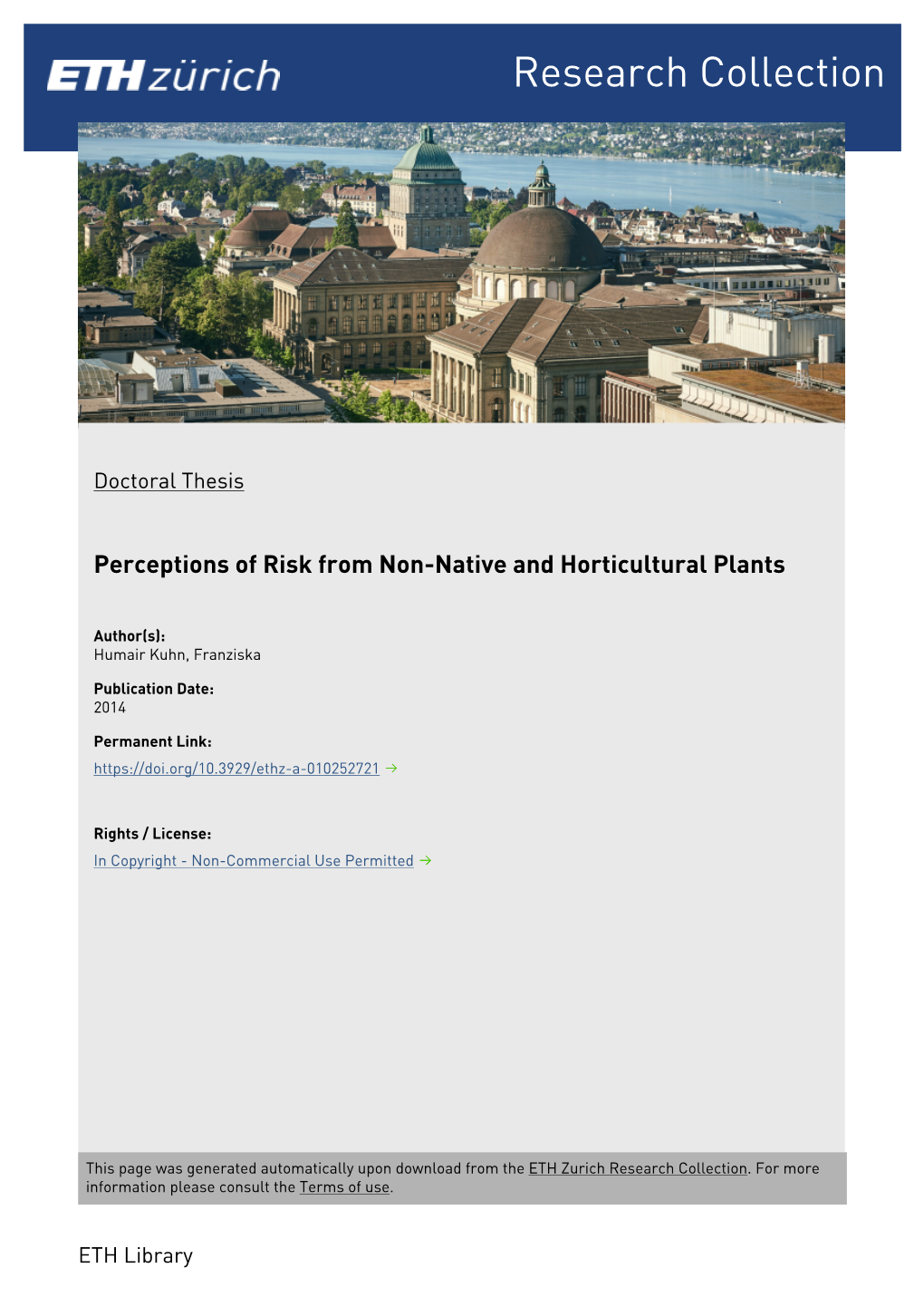 Perceptions of Risk from Non-Native and Horticultural Plants