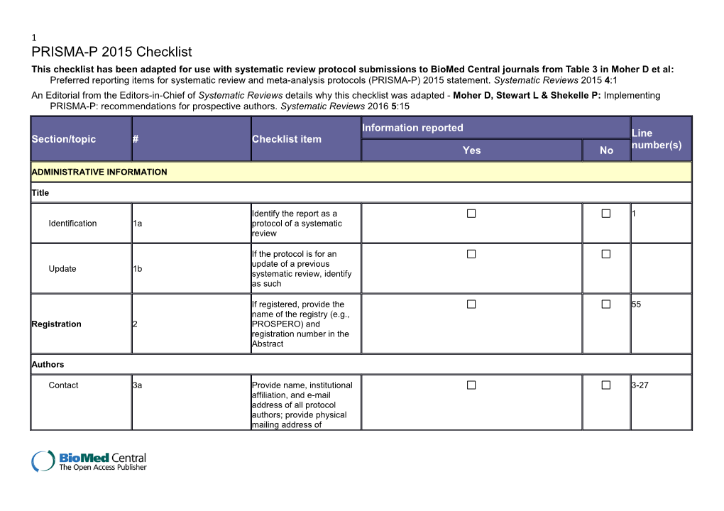 PRISMA-P 2015 Checklist