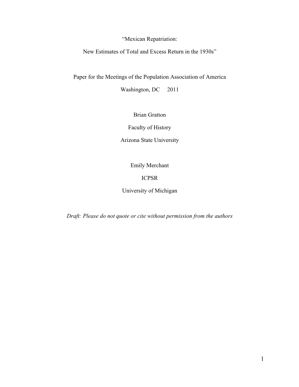 “Mexican Repatriation: New Estimates of Total and Excess Return in The