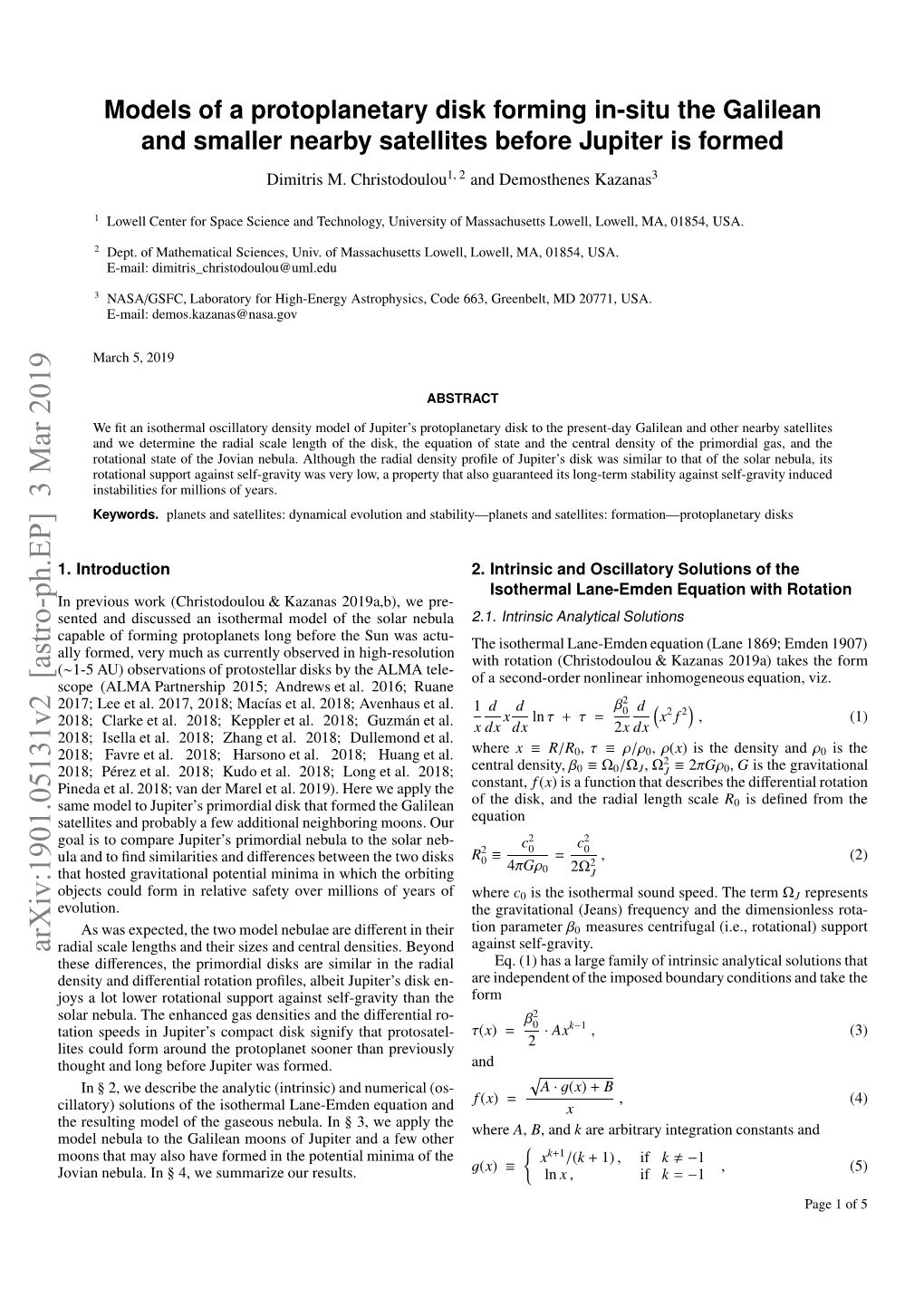 Models of a Protoplanetary Disk Forming In-Situ the Galilean And