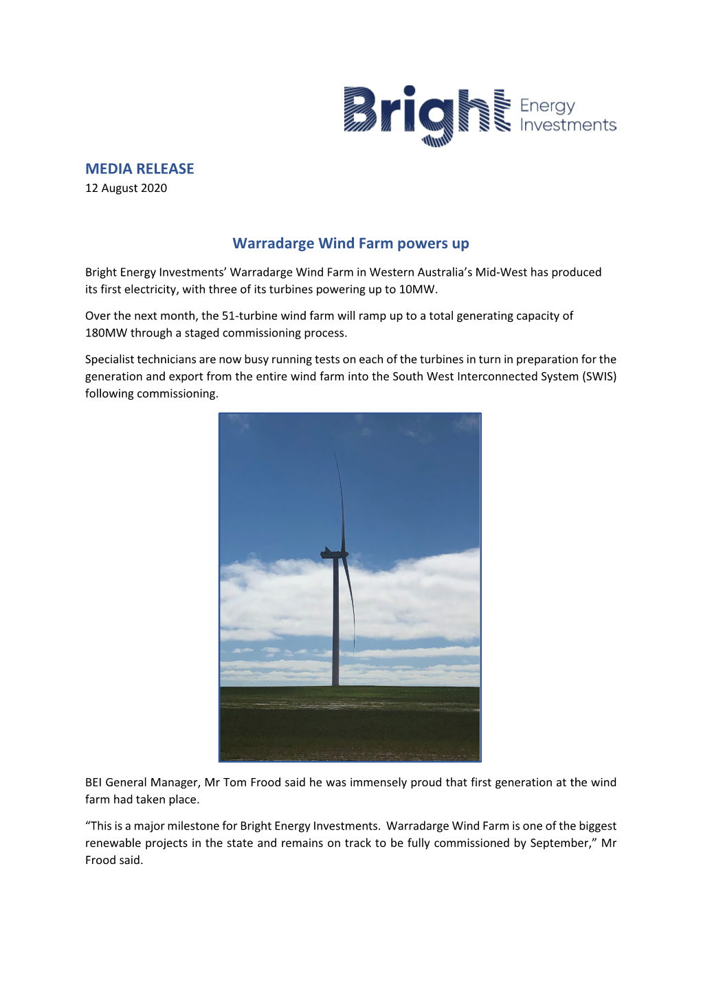 Warradarge Wind Farm Powers Up