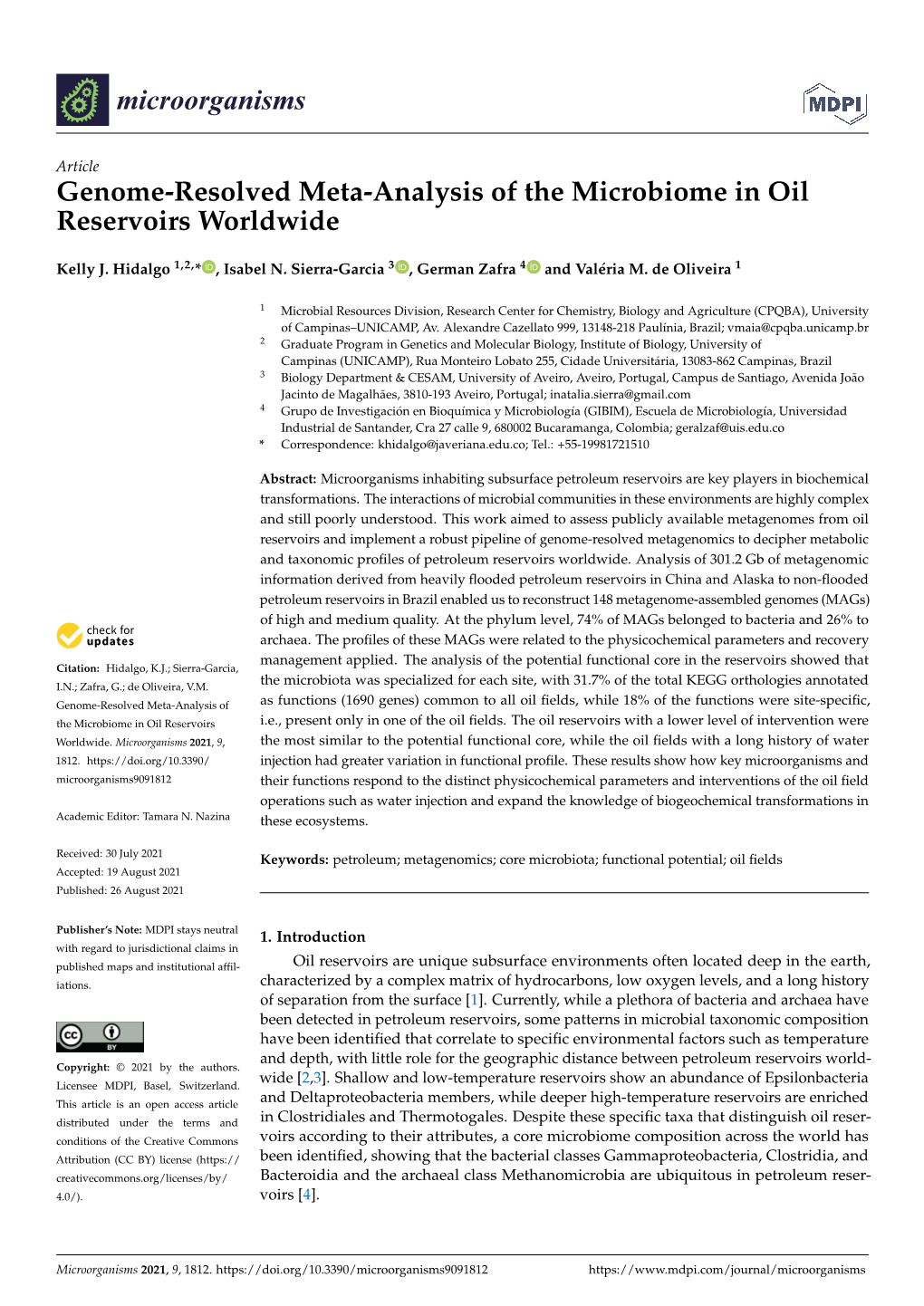 Genome-Resolved Meta-Analysis of the Microbiome in Oil Reservoirs Worldwide