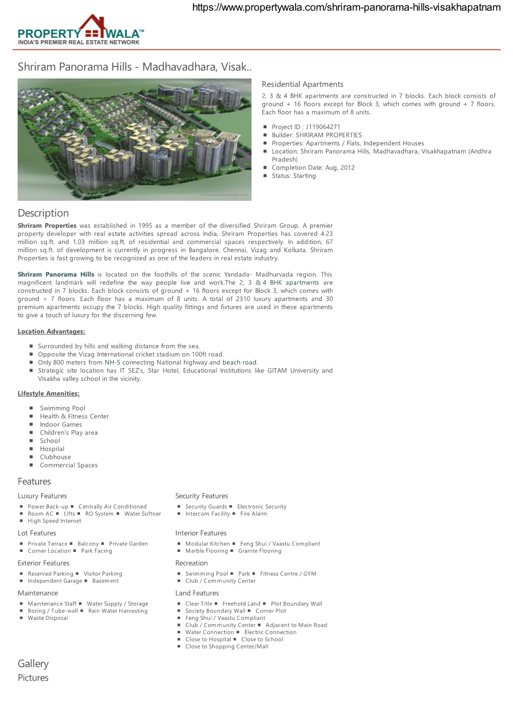 Shriram Panorama Hills - Madhavadhara, Visak… Residential Apartments 2, 3 & 4 BHK Apartments Are Constructed in 7 Blocks