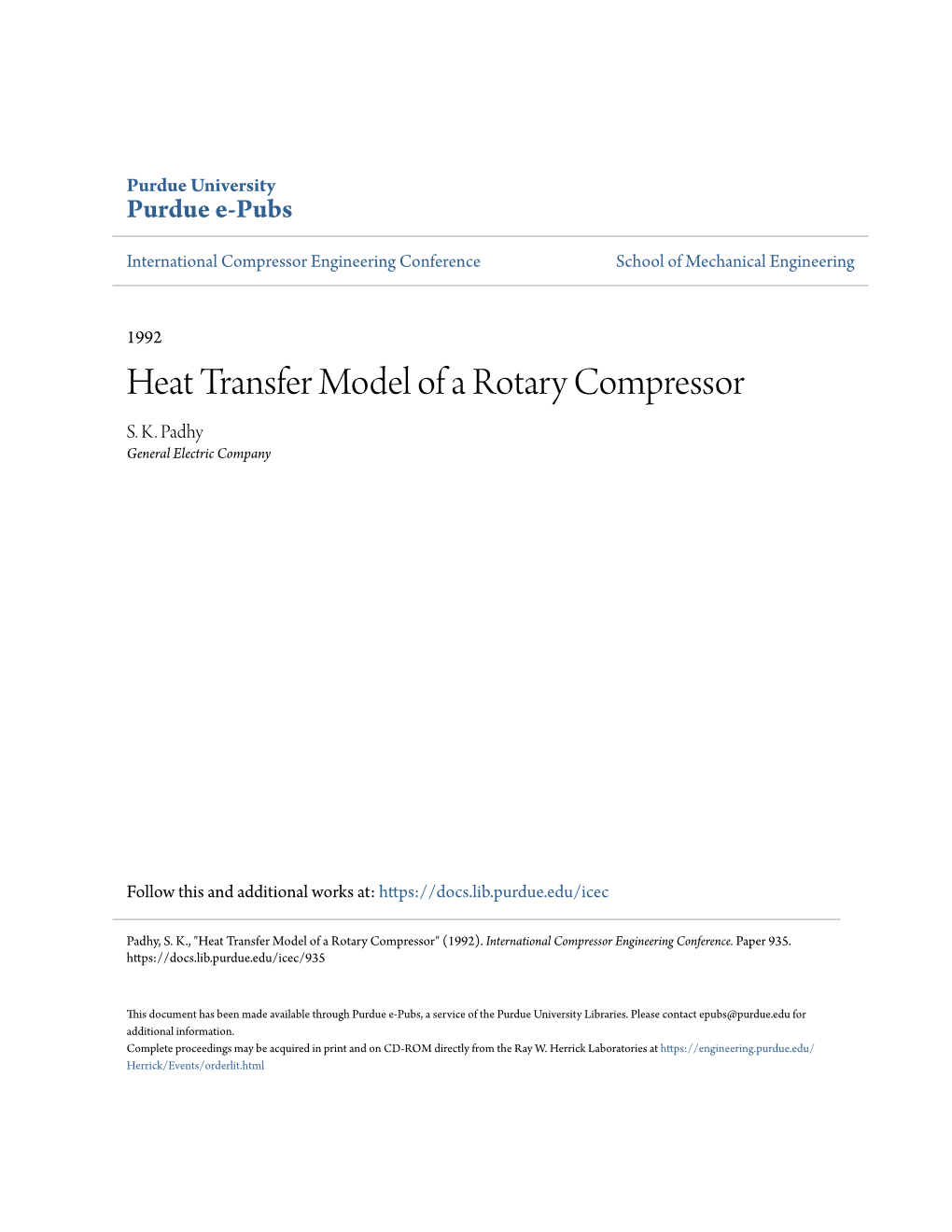 Heat Transfer Model of a Rotary Compressor S