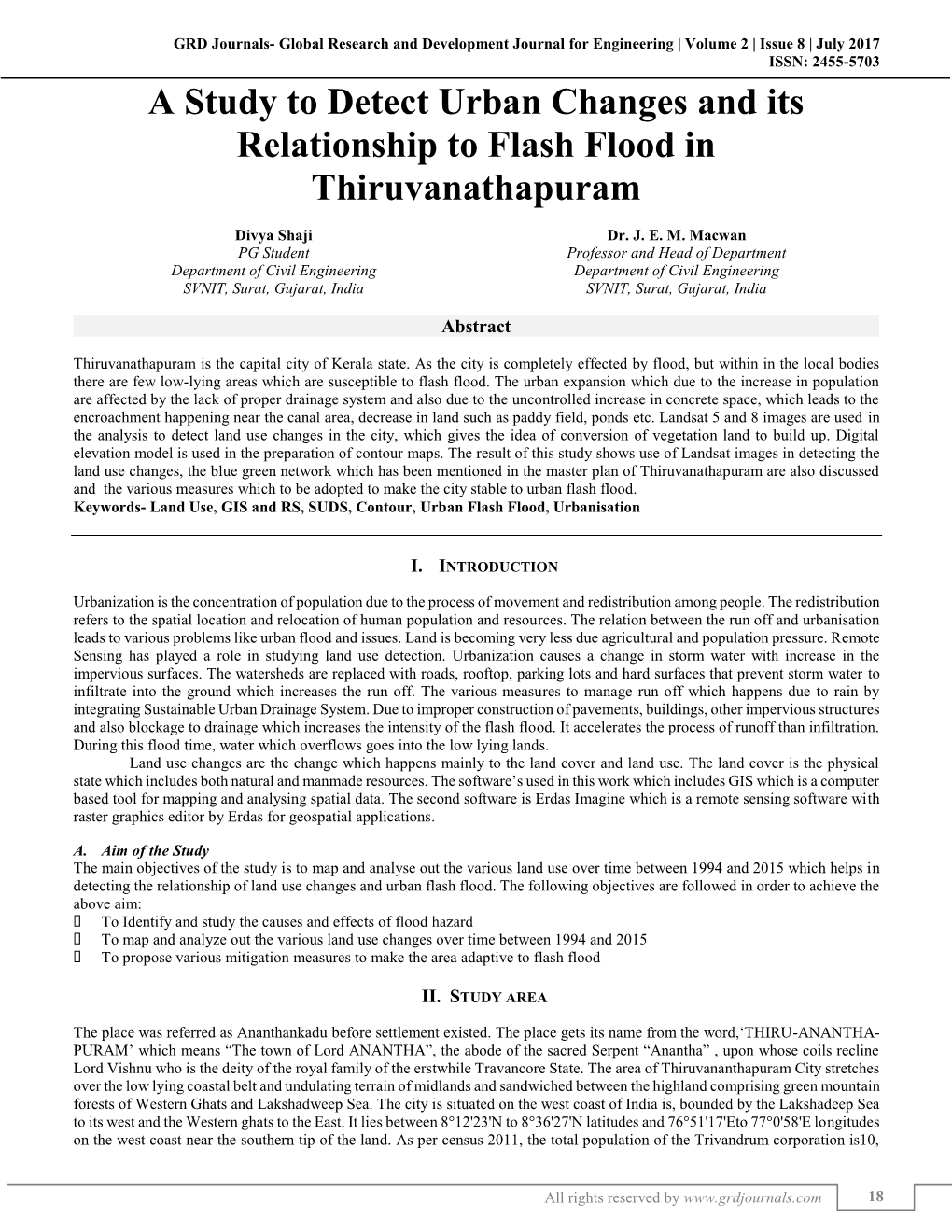 A Study to Detect Urban Changes and Its Relationship to Flash Flood in Thiruvanathapuram