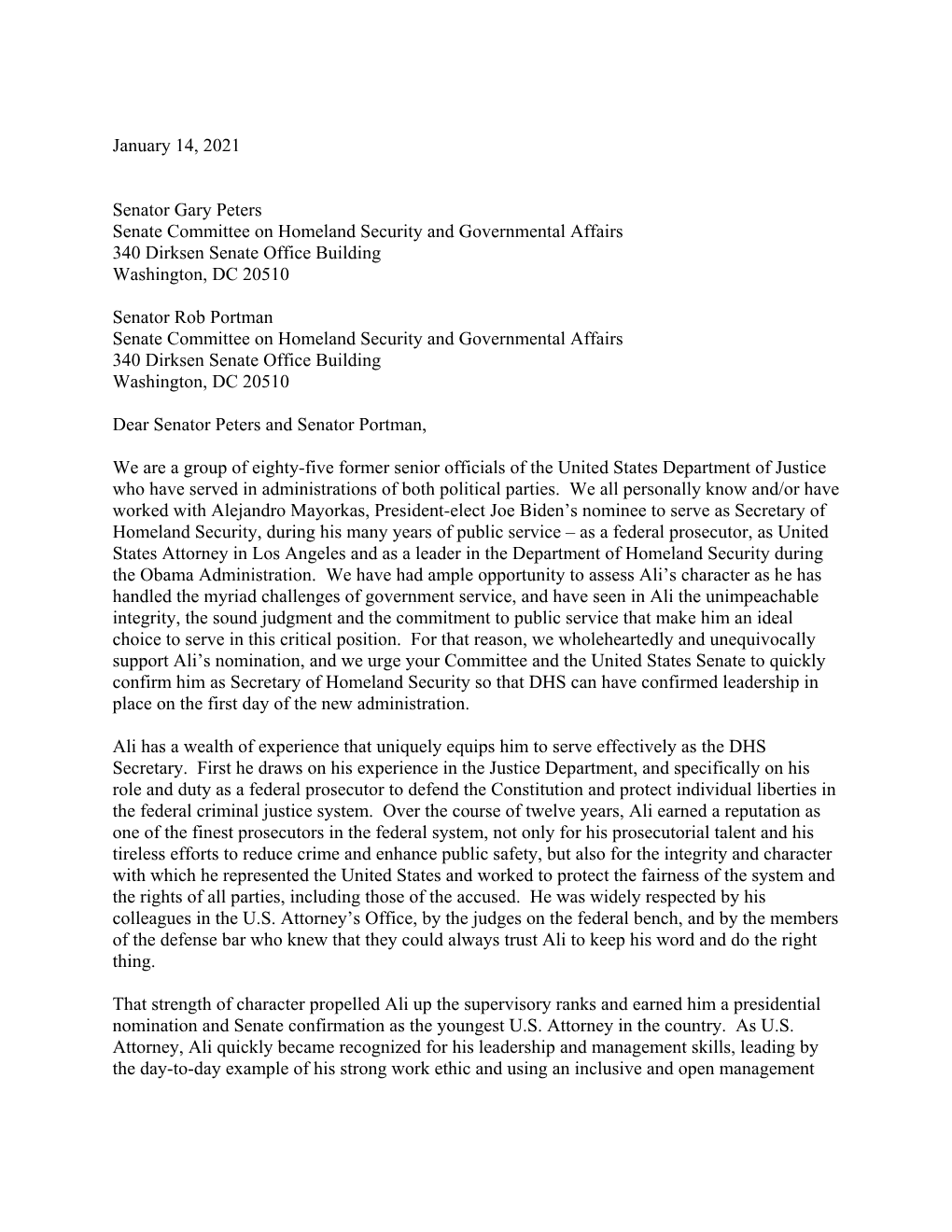 Mayorkas DOJ Letter