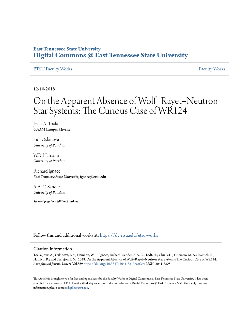 On the Apparent Absence of Wolf–Rayet+Neutron Star Systems: the Urc Ious Case of WR124 Jesus A