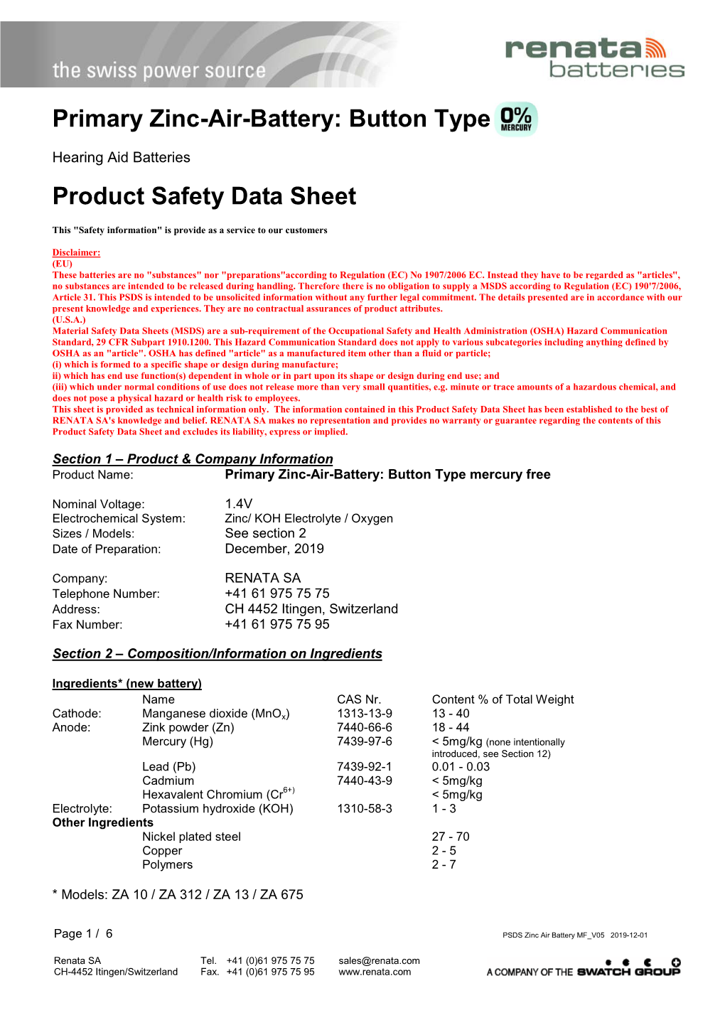 PSDS Zinc Air Batteries MF