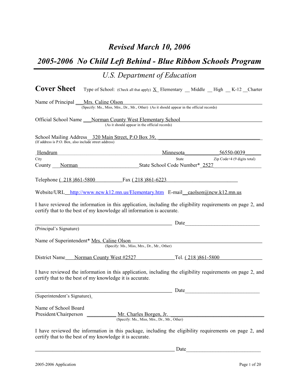 Application: 2005-2006, No Child Left Behind - Blue Ribbon Schools Program (Msword) s7