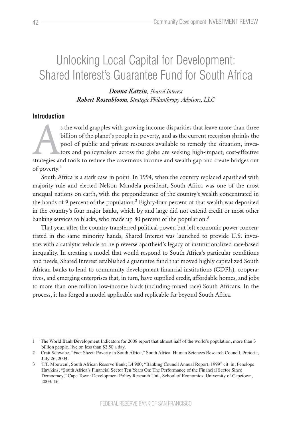 Shared Interest's Guarantee Fund for South Africa