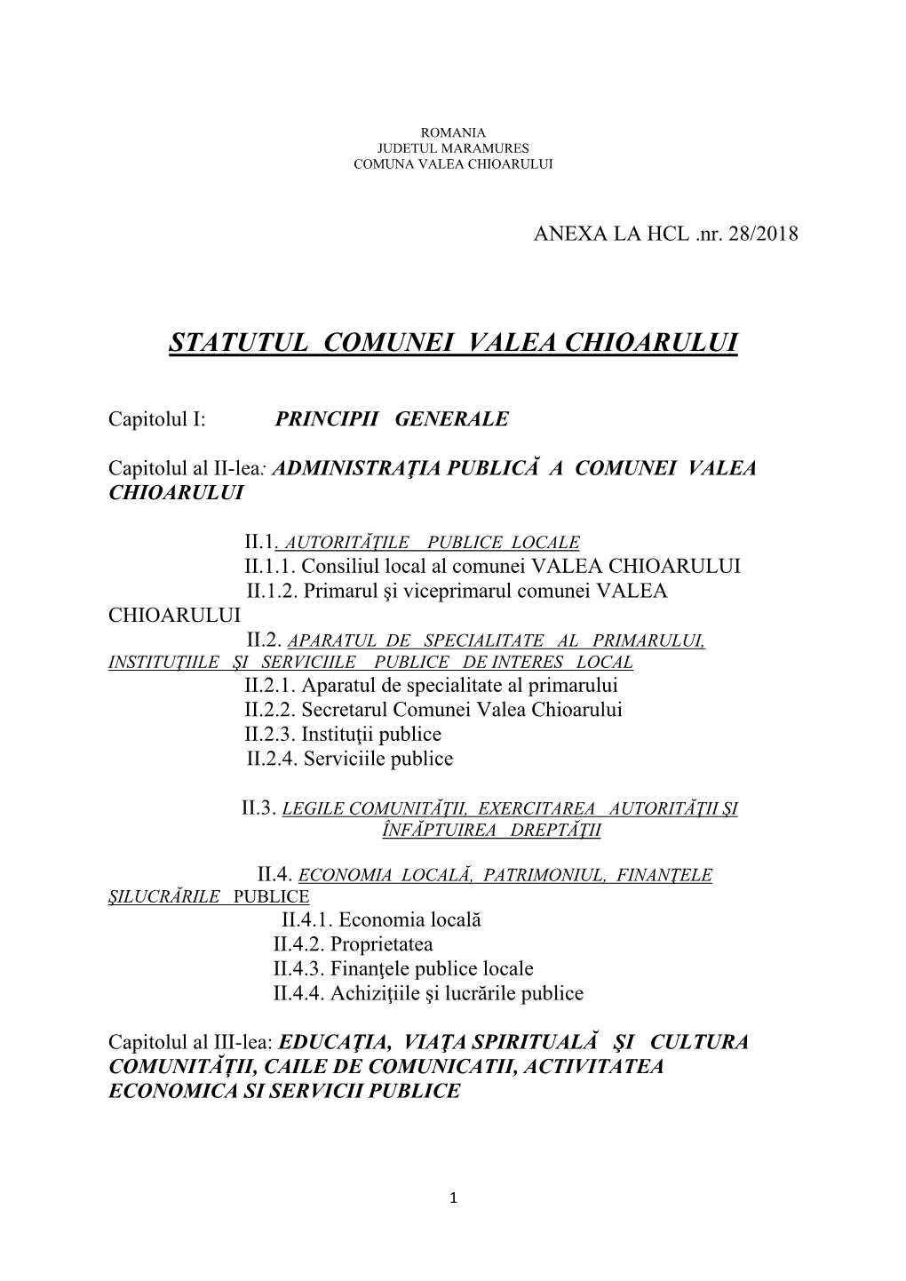 Statutul Comunei Valea Chioarului