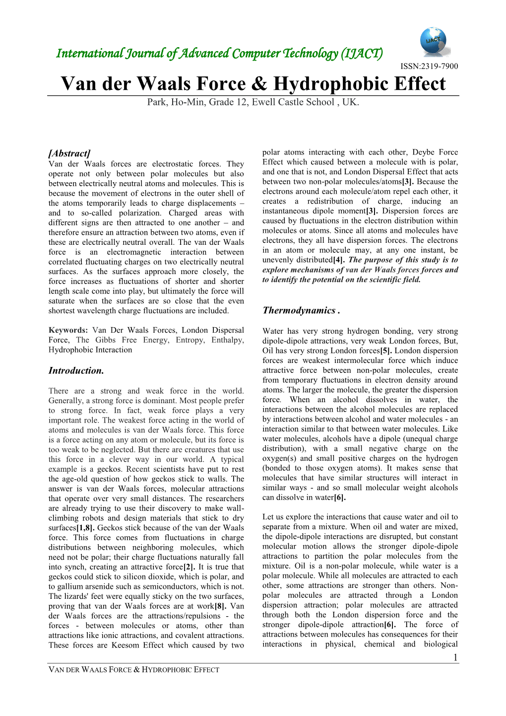 Van Der Waals Force & Hydrophobic Effect