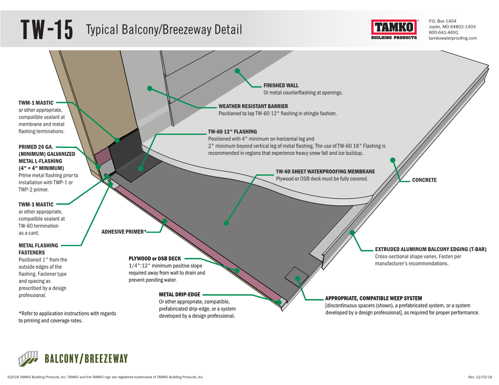 TW-15 Typical Balcony/Breezeway Detail