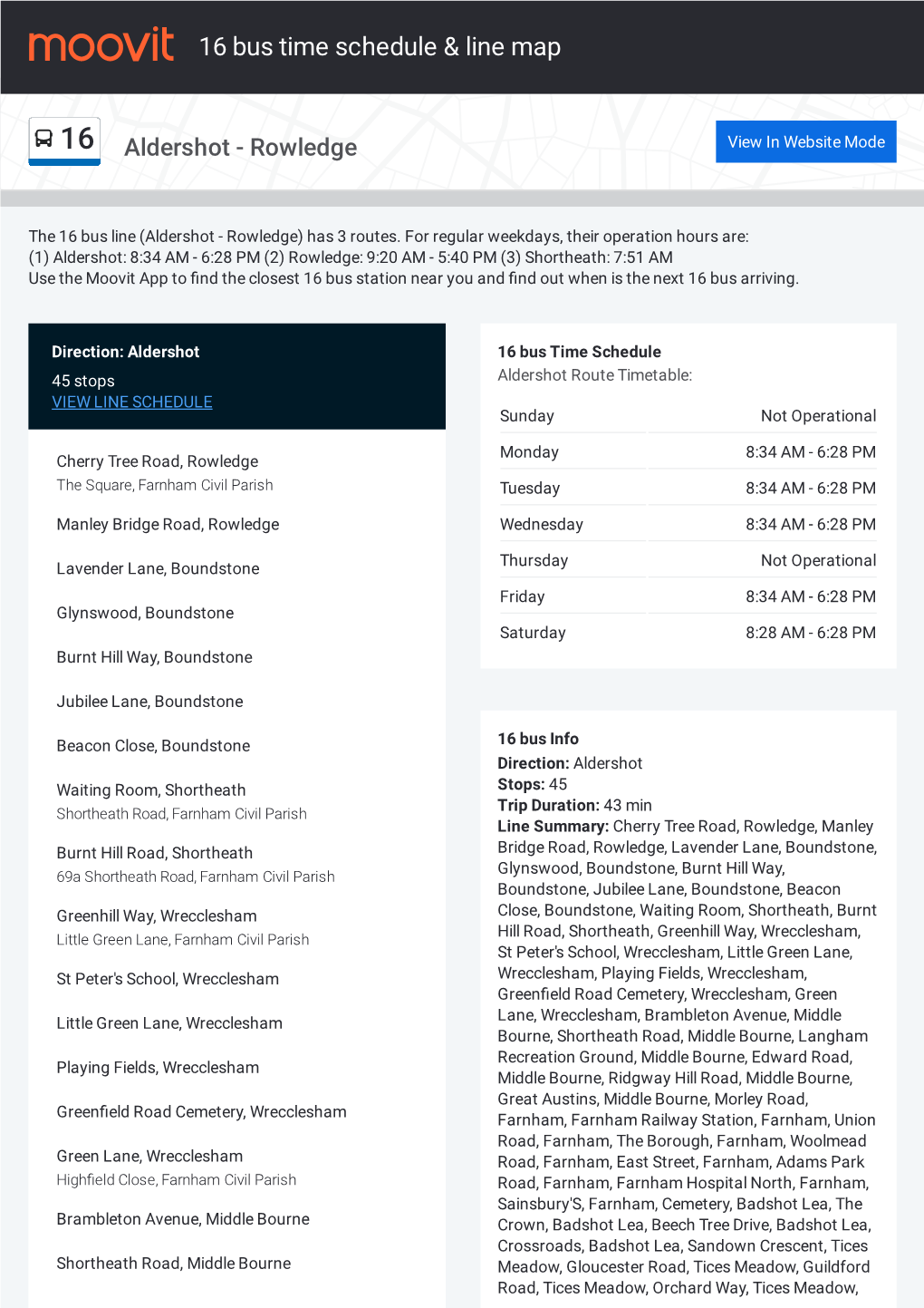 16 Bus Time Schedule & Line Route