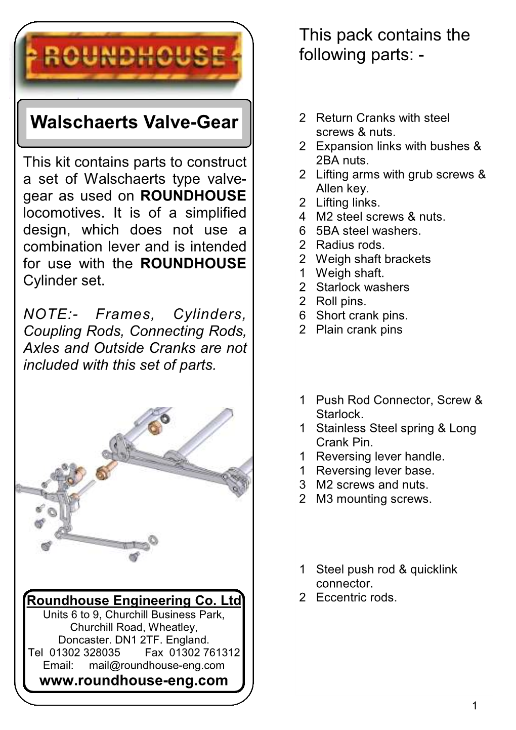 Walschaerts Valve-Gear 2 Return Cranks with Steel Screws & Nuts