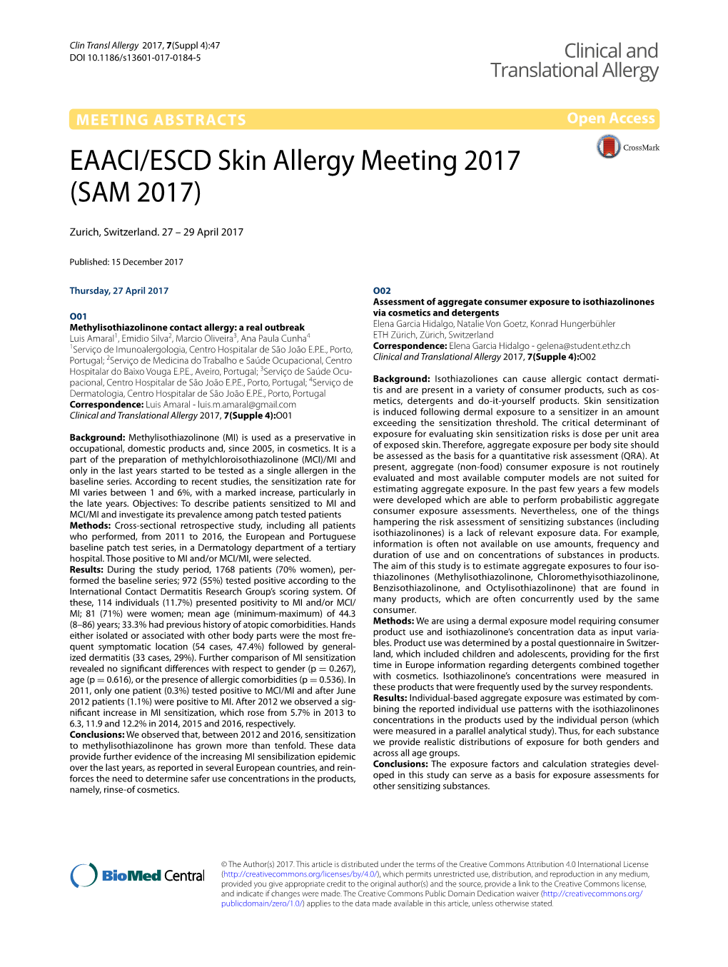 EAACI/ESCD Skin Allergy Meeting 2017 (SAM 2017)