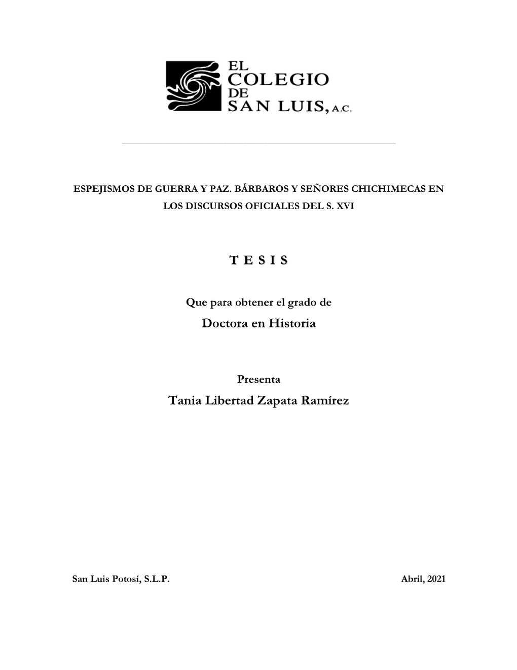 T E S I S Doctora En Historia Tania Libertad Zapata Ramírez