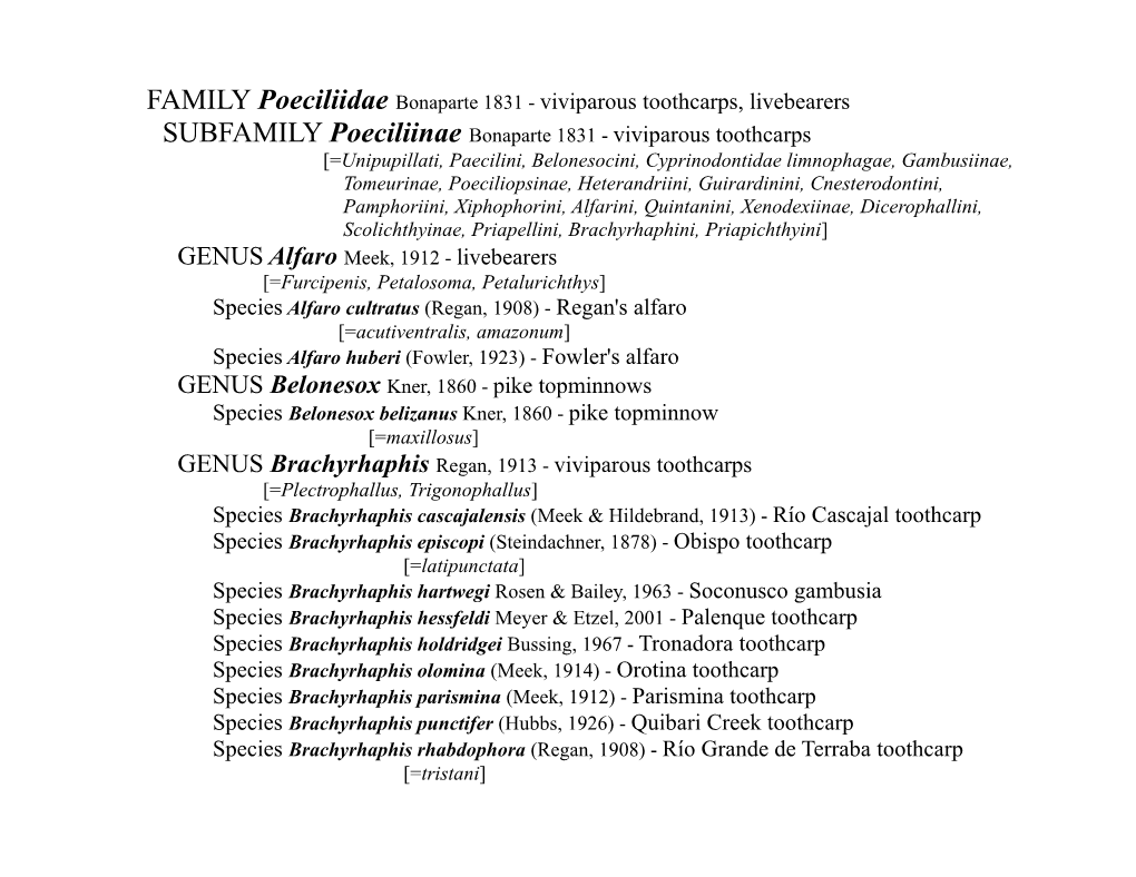 FAMILY Poeciliidae Bonaparte 1831