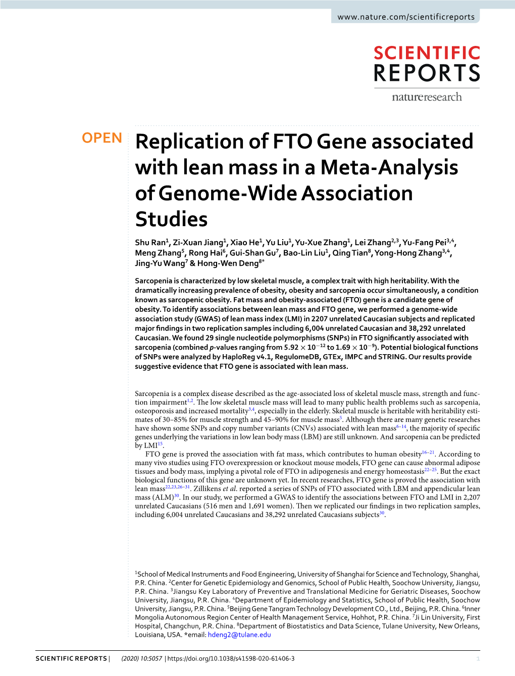 Replication of FTO Gene Associated with Lean Mass in a Meta