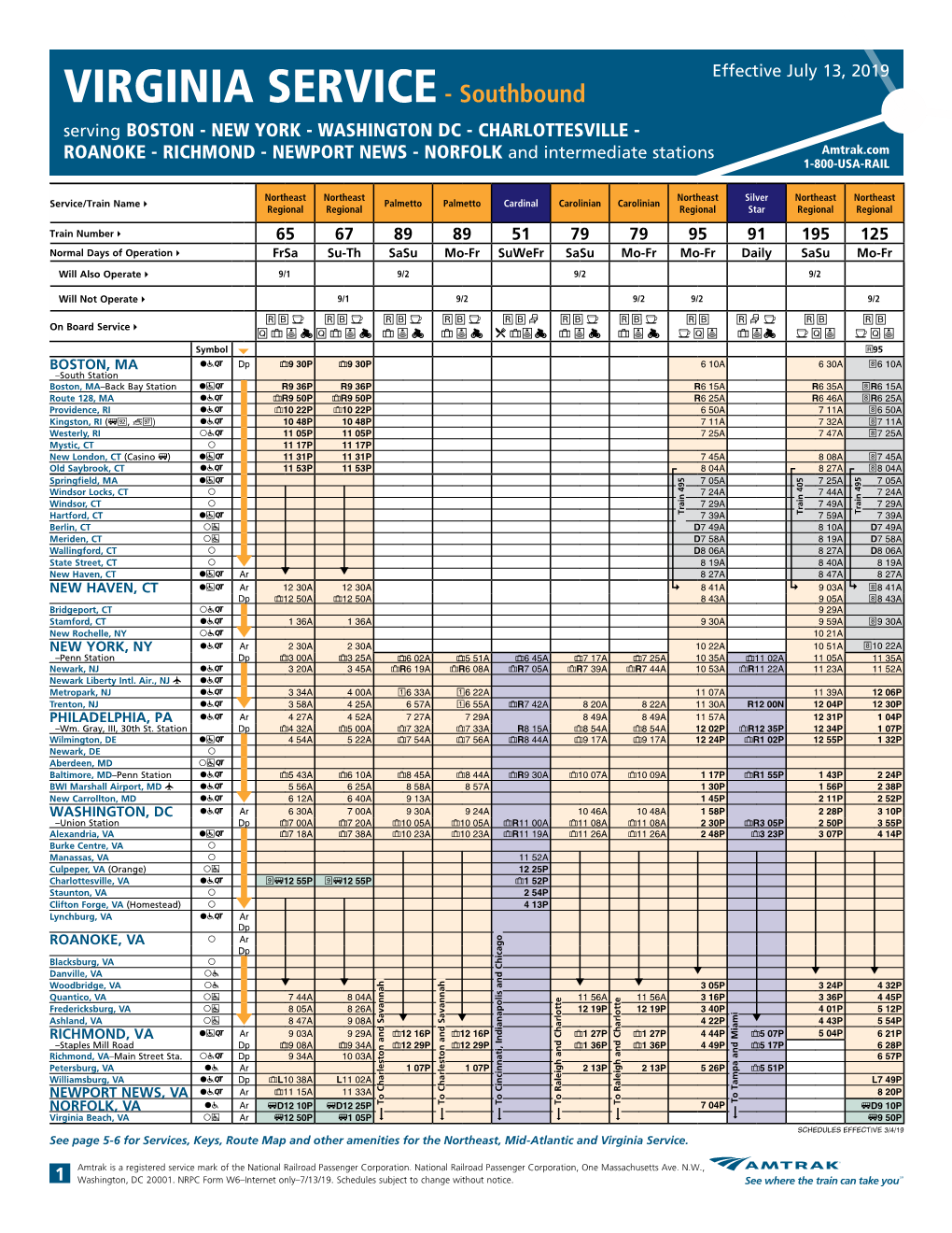 Amtrak Timetables-Virginia Service