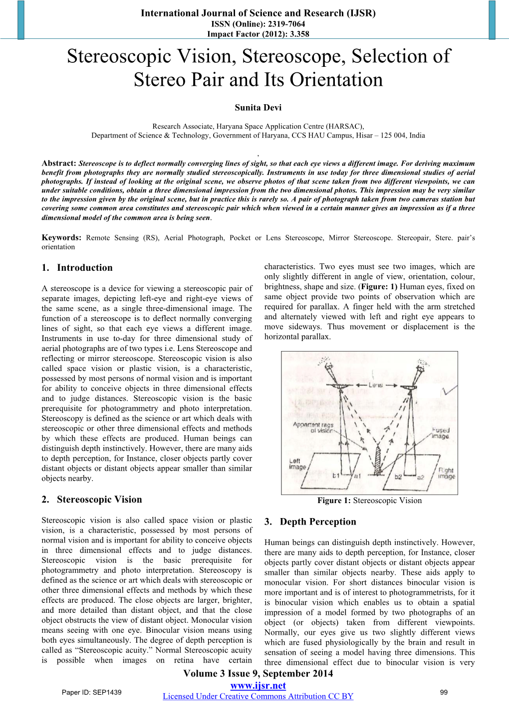 Stereoscopic Vision, Stereoscope, Selection of Stereo Pair and Its Orientation