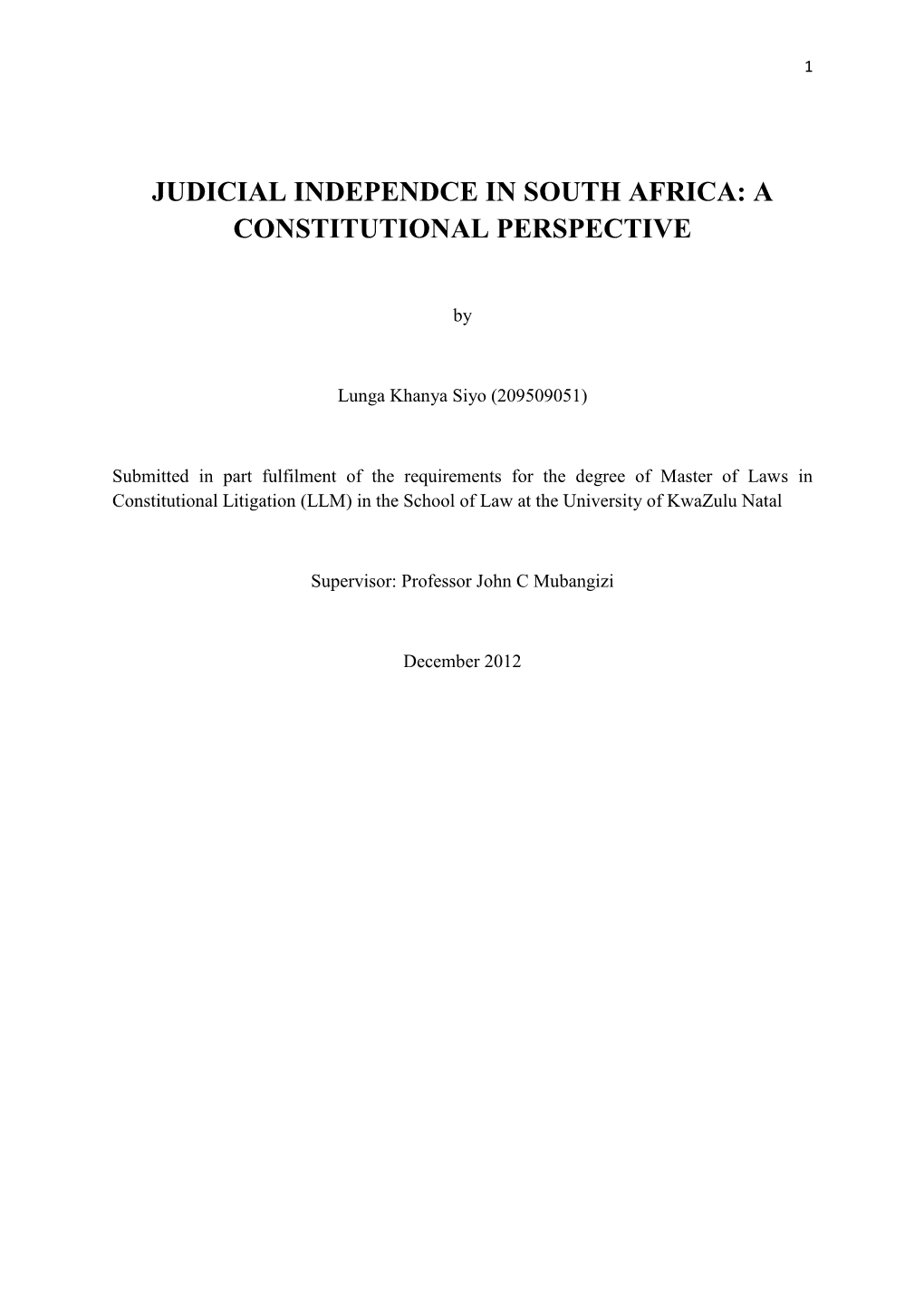 Judicial Independce in South Africa: a Constitutional Perspective