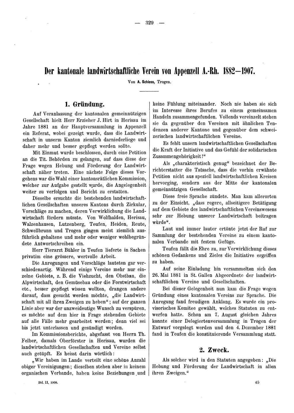 Der Kantonale Landwirtschaftliche Verein Von Appenzell 1-Rh. 1882-1907