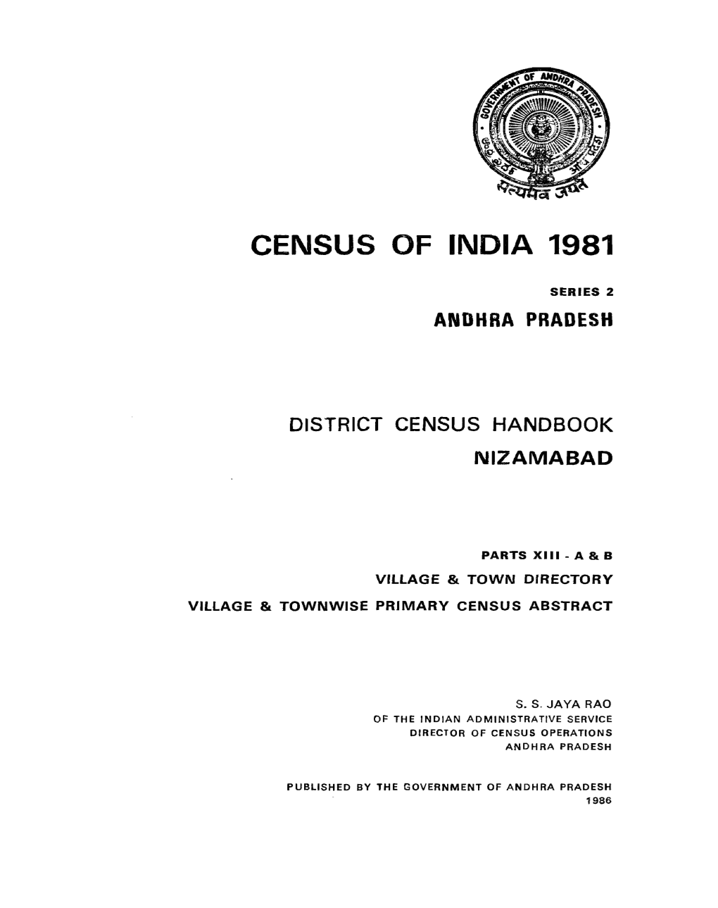 District Census Handbook, Nizamabad, Part XIII a & B, Series-2