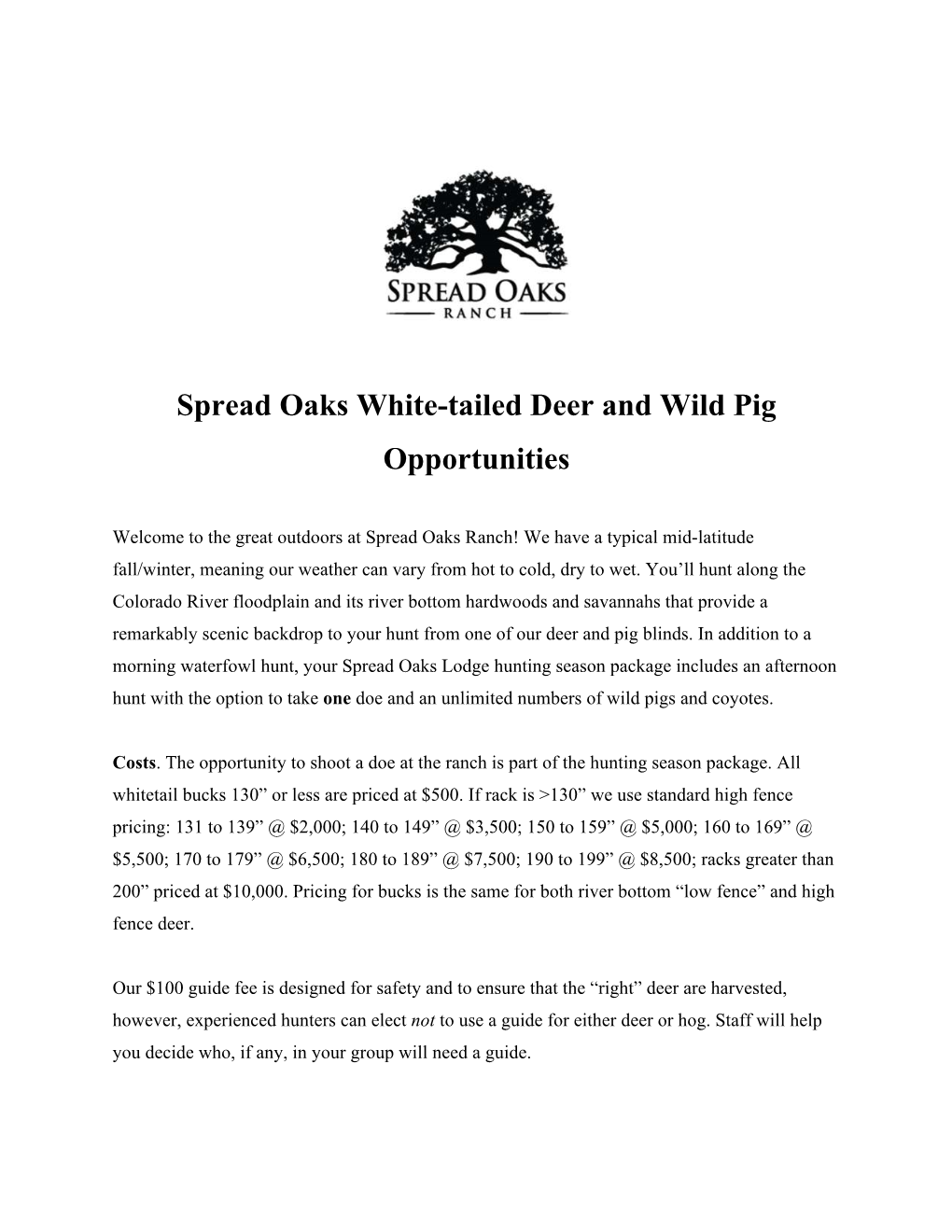 Spread Oaks White-Tailed Deer and Wild Pig Opportunities