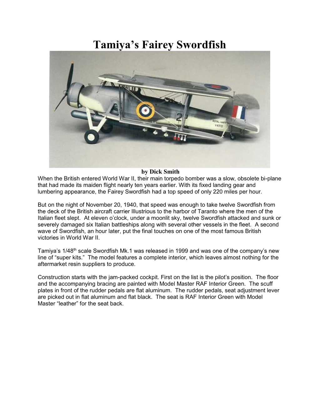 Tamiya's Fairey Swordfish