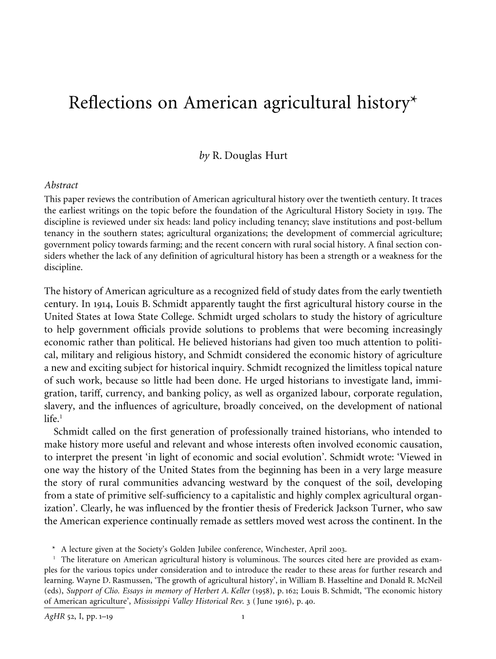 Reflections on American Agricultural History*