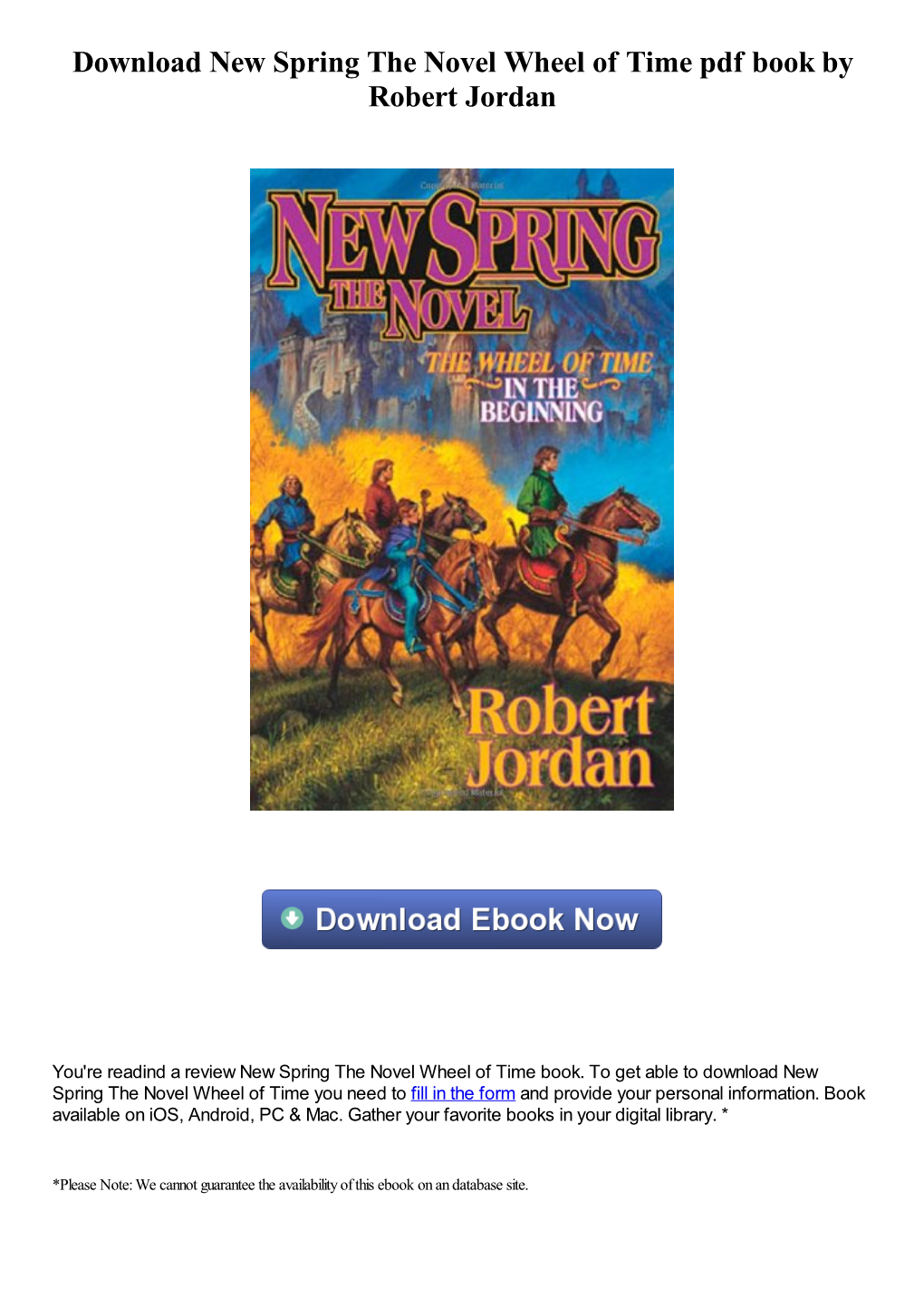 Download New Spring the Novel Wheel of Time Pdf Ebook by Robert