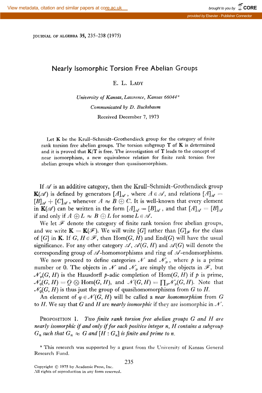 Nearly Isomorphic Torsion Free Abelian Groups