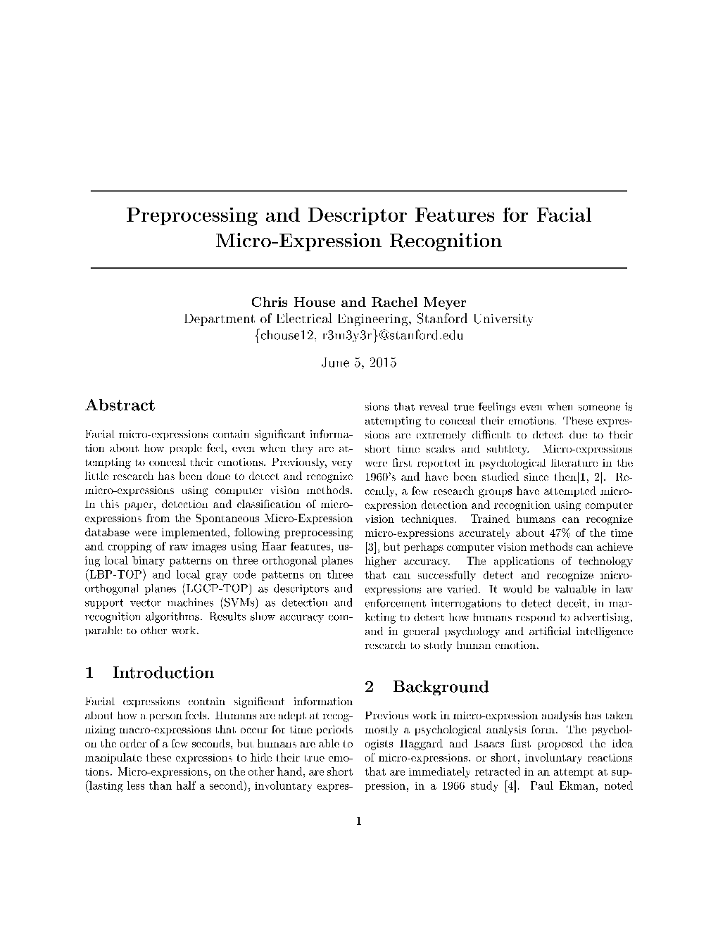 Preprocessing and Descriptor Features for Facial Micro-Expression Recognition