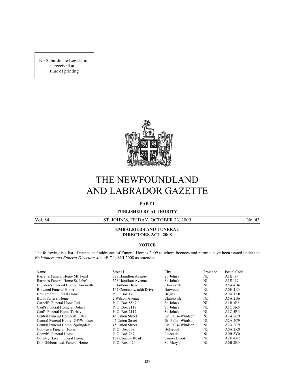 The Newfoundland and Labrador Gazette