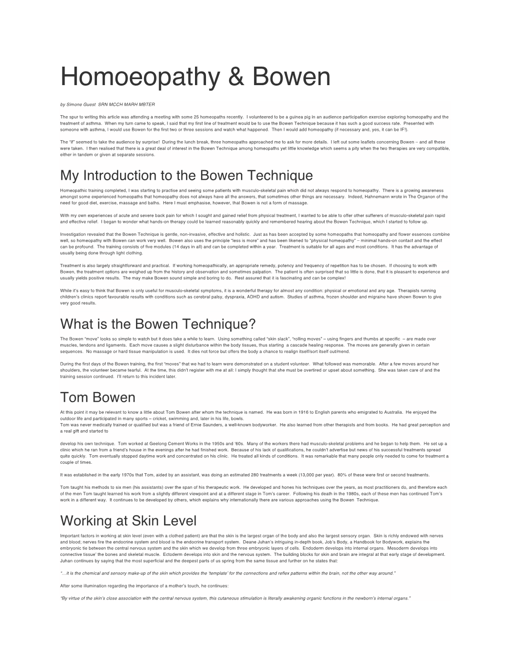 Homoeopathy & Bowen