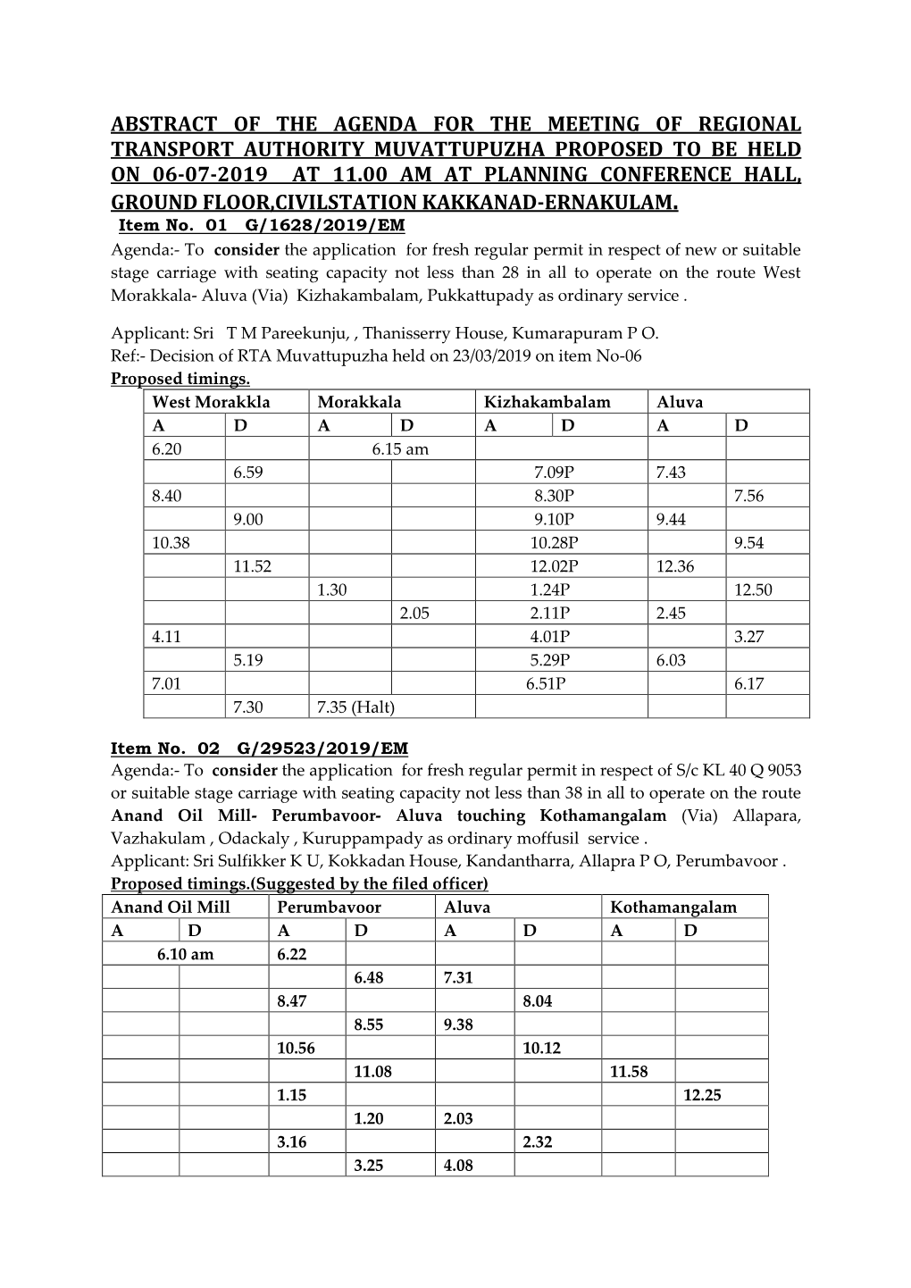 Abstract of the Agenda for the Meeting of Regional