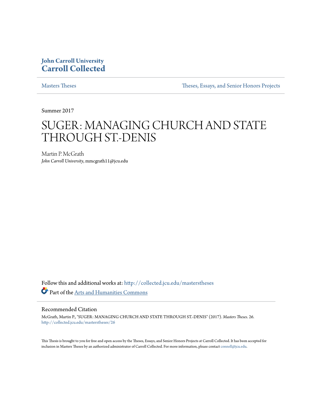 SUGER: MANAGING CHURCH and STATE THROUGH ST.-DENIS Martin P