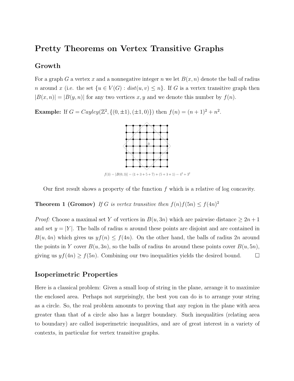 Pretty Theorems on Vertex Transitive Graphs