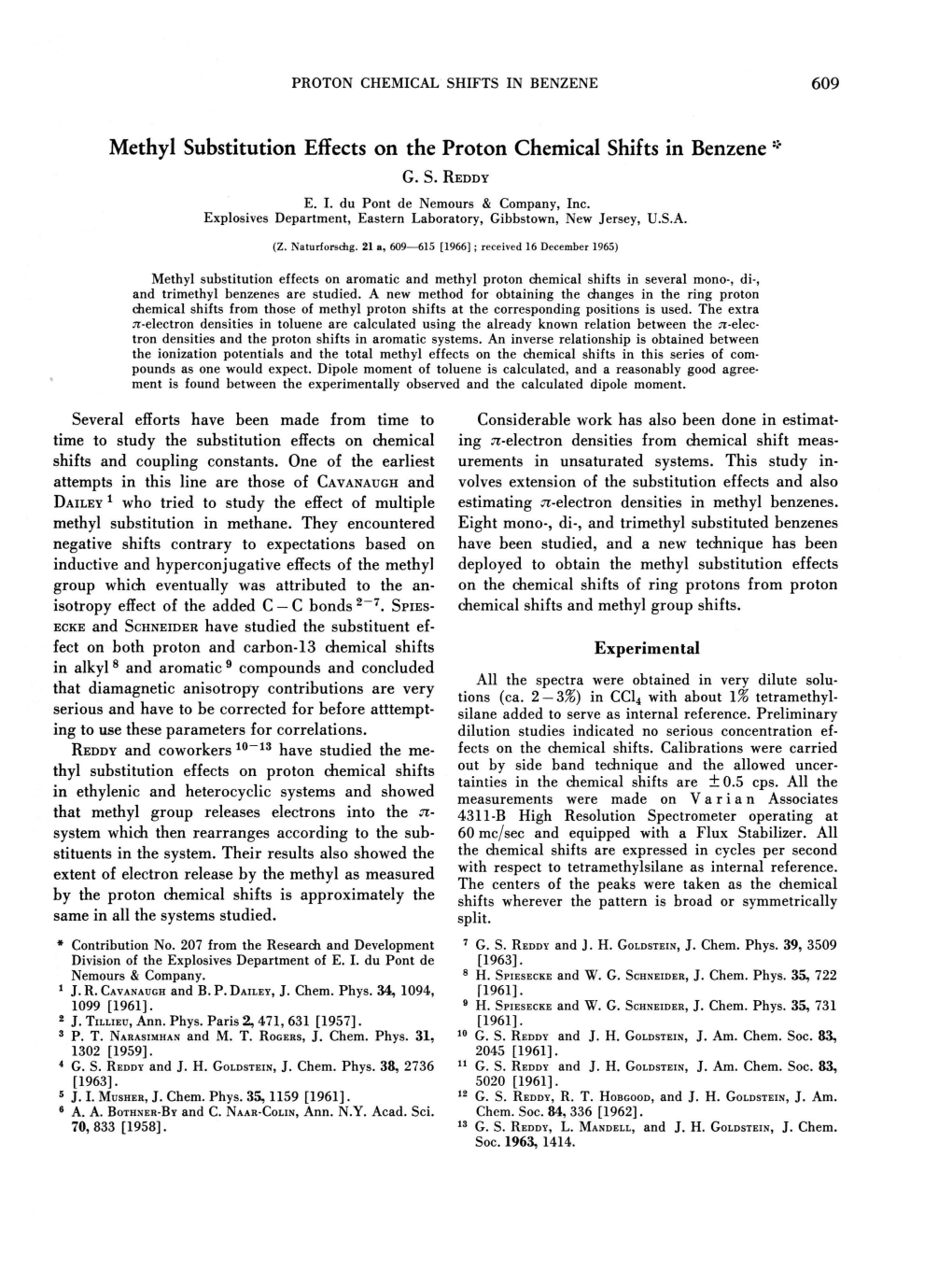 Methyl Substitution Effects on the Proton Chemical Shifts in Benzene *