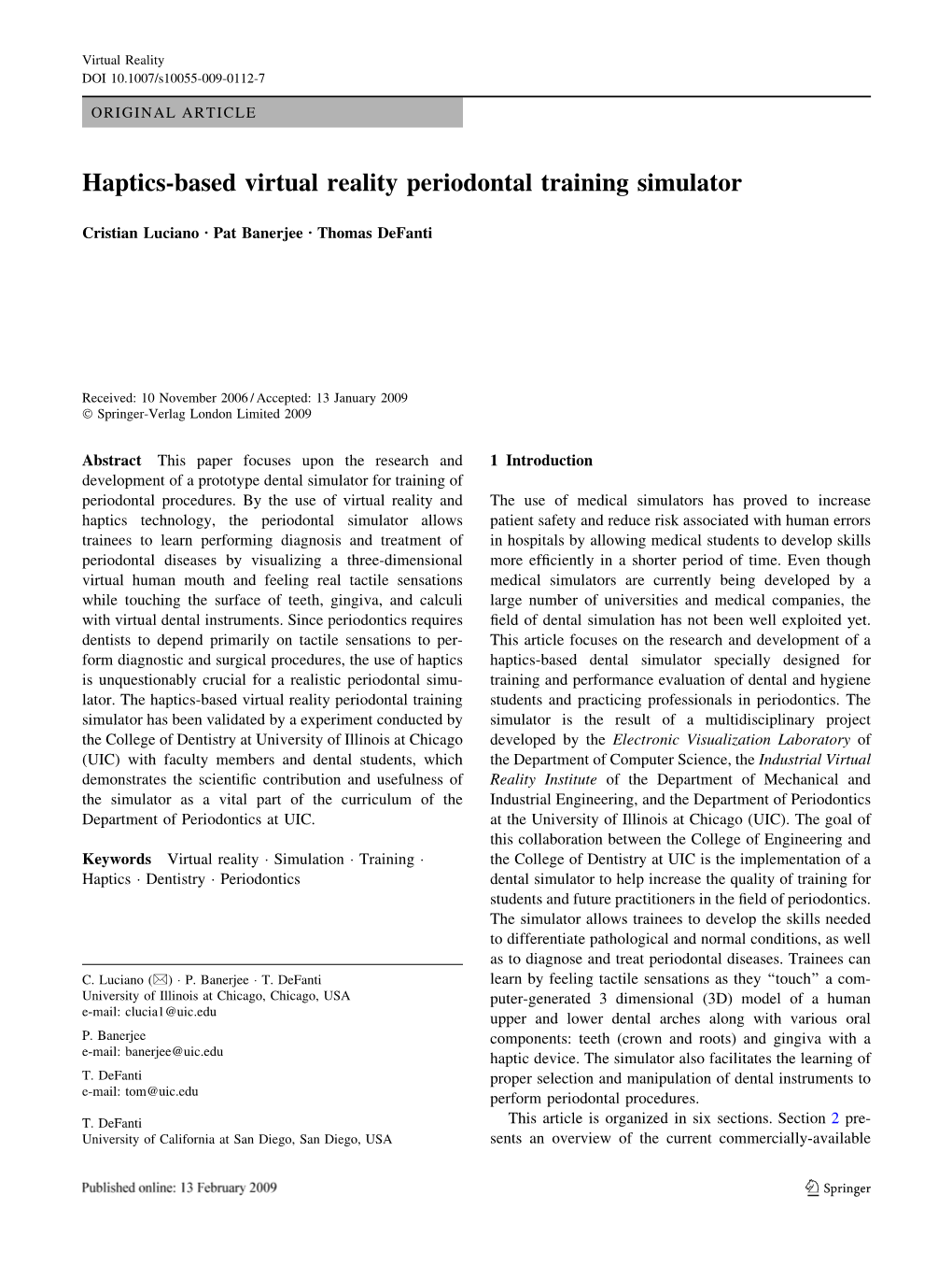 Haptics-Based Virtual Reality Periodontal Training Simulator