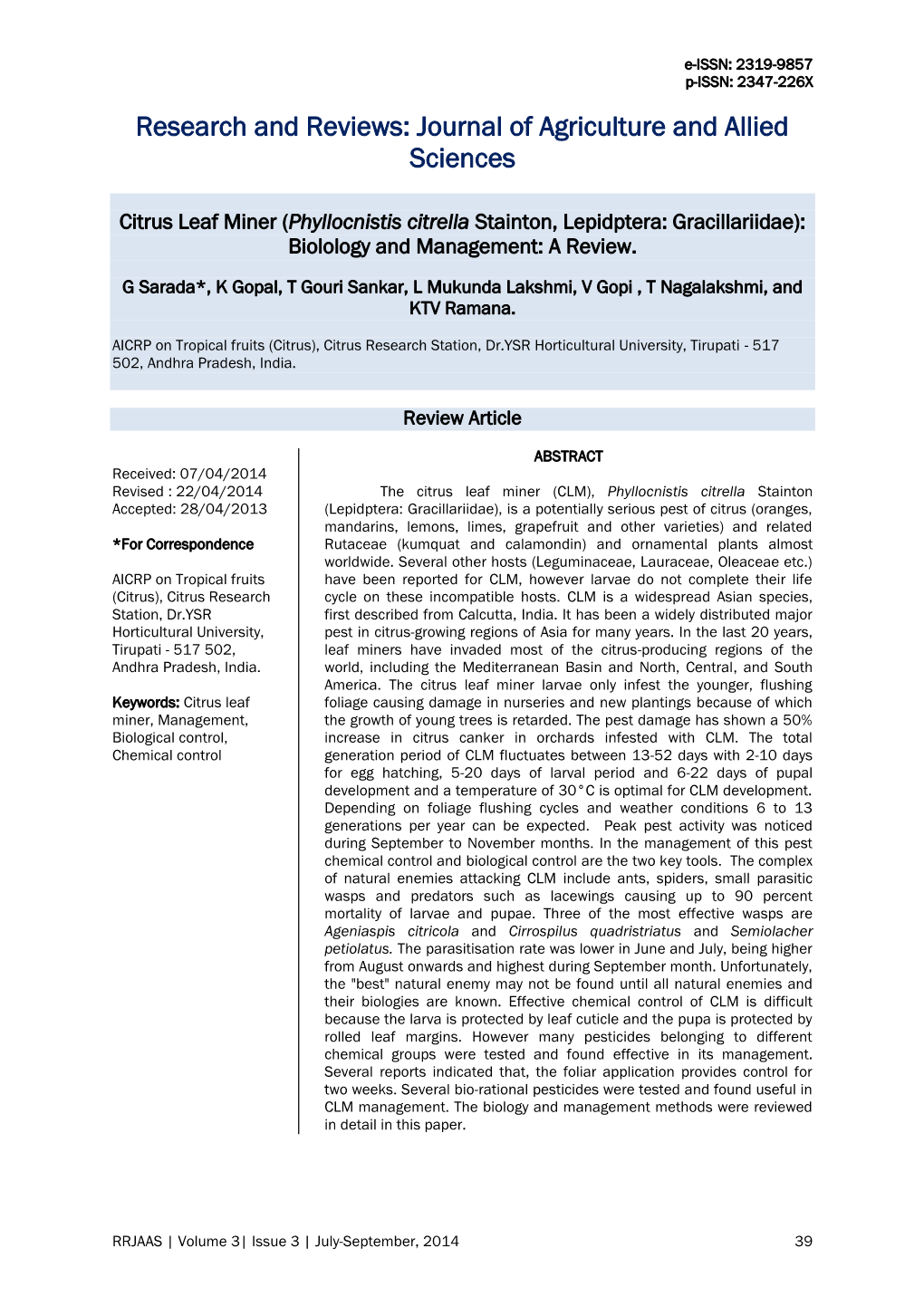 Journal of Agriculture and Allied Sciences