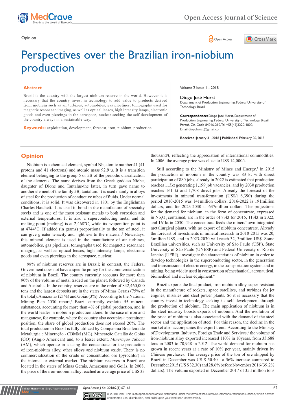 Perspectives Over the Brazilian Iron-Niobium Production