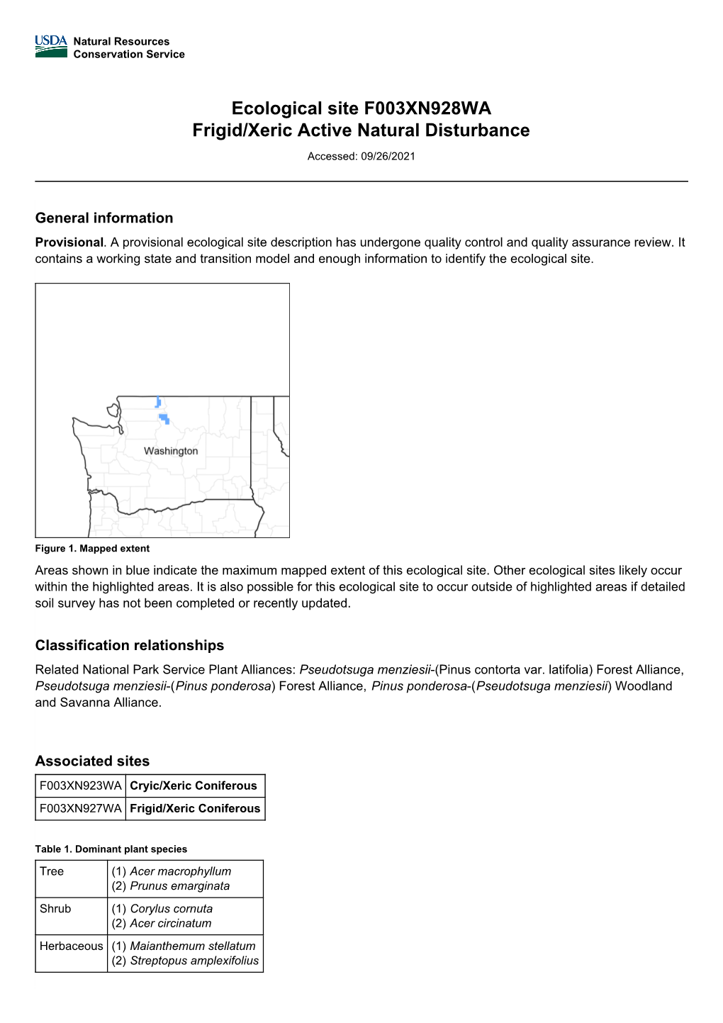 Ecological Site F003XN928WA Frigid/Xeric Active Natural Disturbance